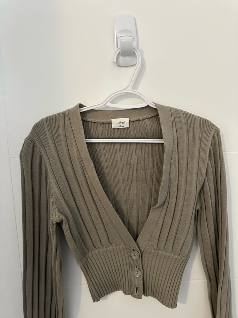Wilfred green Ribbed V-Neck Button-Front Sweater